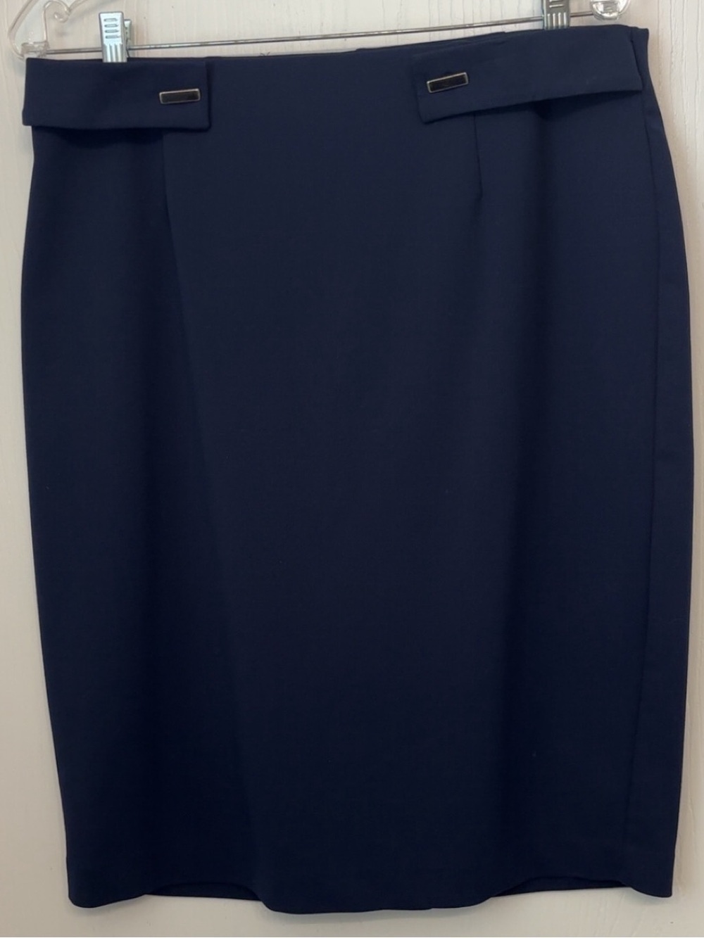 NYCC Tailored Navy Pencil Skirt with Minimal Waist Tabs